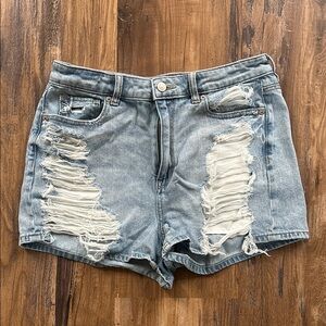 American Eagle Outfitters Blue Jean Shorts Distressed High-Waisted